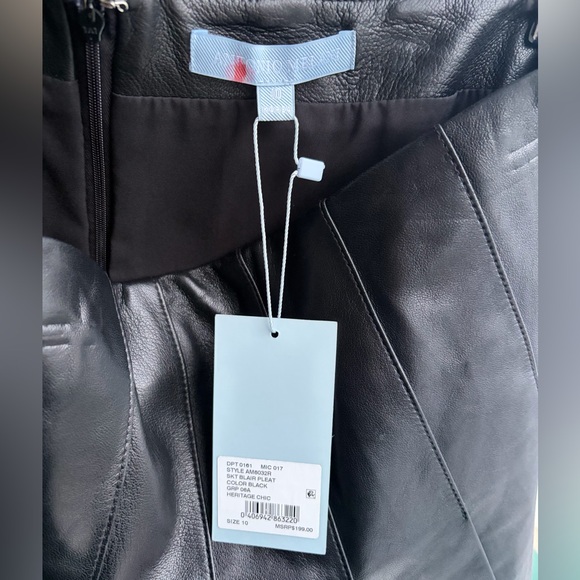 🆕 Antonio Melani Black Genuine Leather Pleated Mini Skirt Size 10 Classic Luxury - Picture 14 of 15